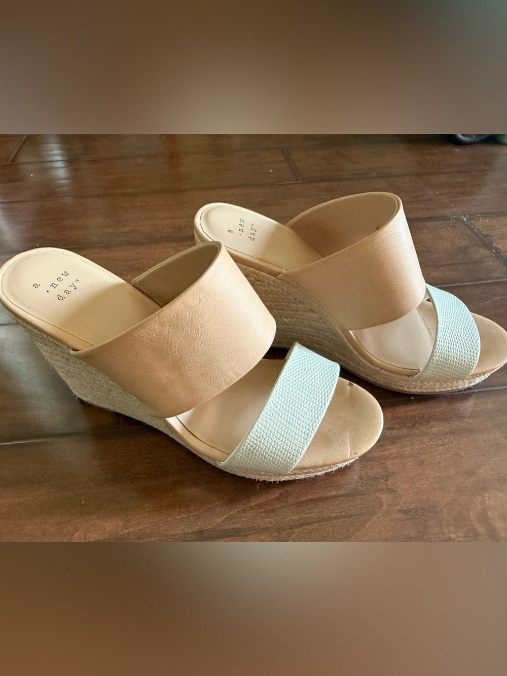 A New Day Tan and Cream Wedges